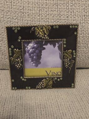 Black and Gold Grape Accent Photo Frame with Green Gem Details